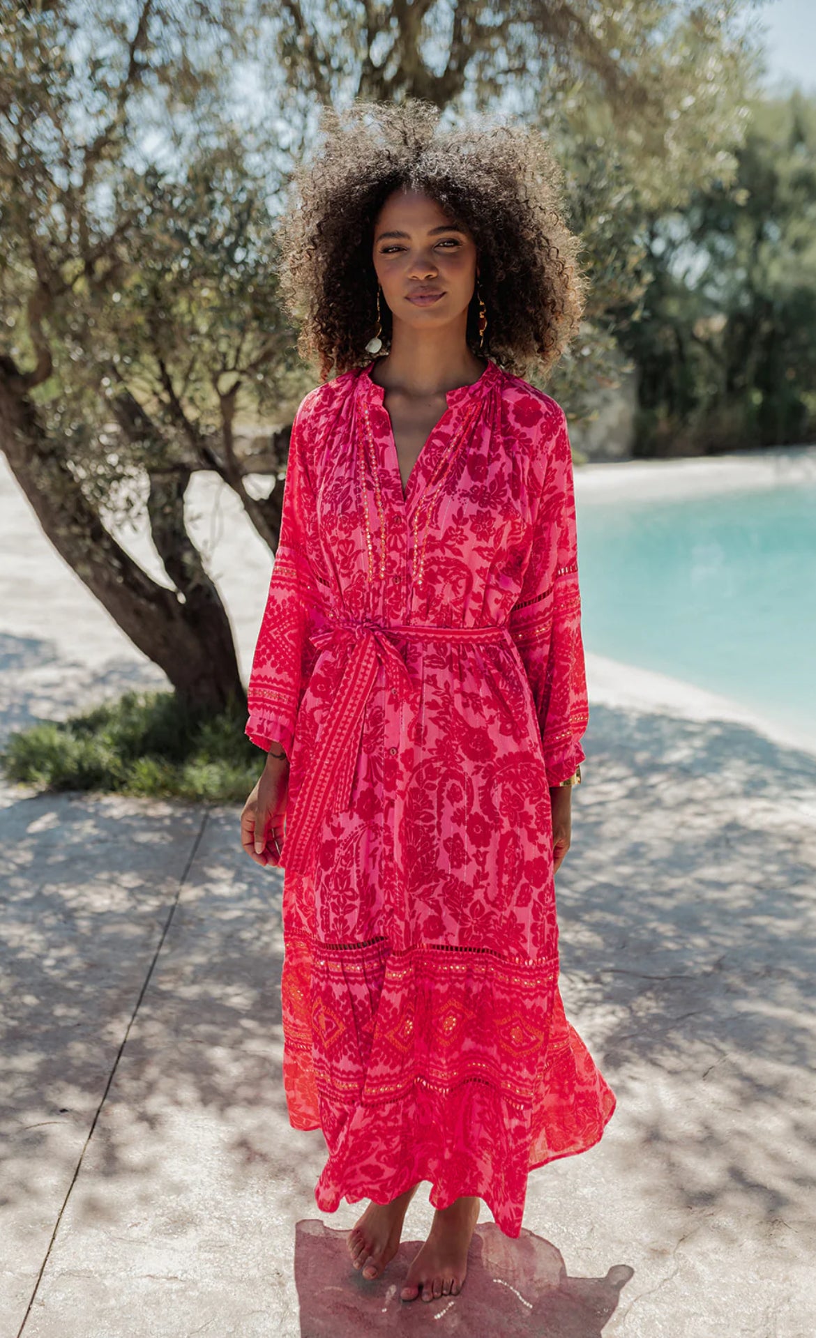 Robe longue bohème RIVA PINK
