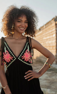 Robe Courte Bohème Brodée LUMA Black