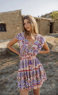 Robe Bohème Courte Imprimée LILA SUNSET