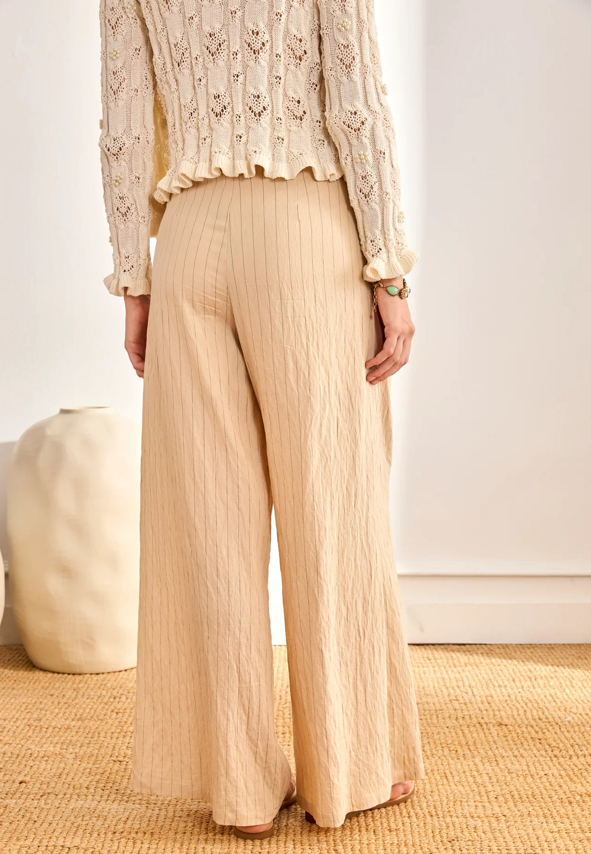 Pantalon HÉRA beige bohème chic – coupe fluide taille haute