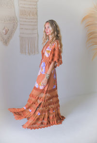	robe longue bohème dentelle terracotta