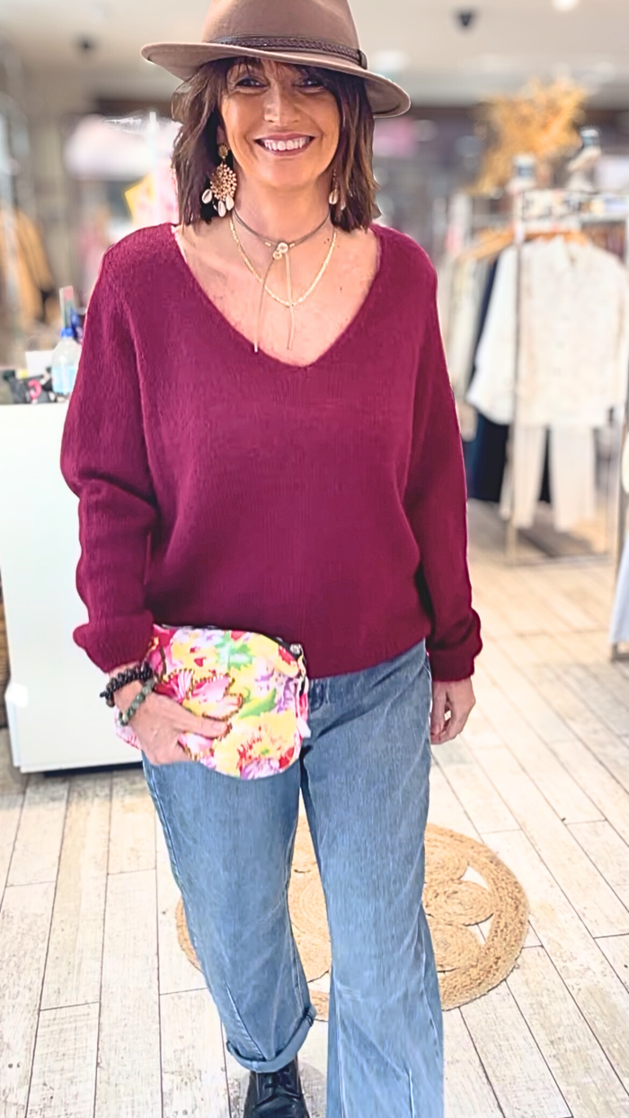 Pull Milo bordeaux -maille fine