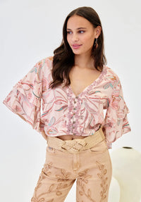 Top Maya bohème imprimé floral rose vue de face