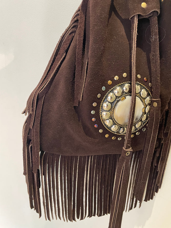 Sac seau bohème à franges Arizona Spirit – Suédine Chocolat avec bandoulière amovible