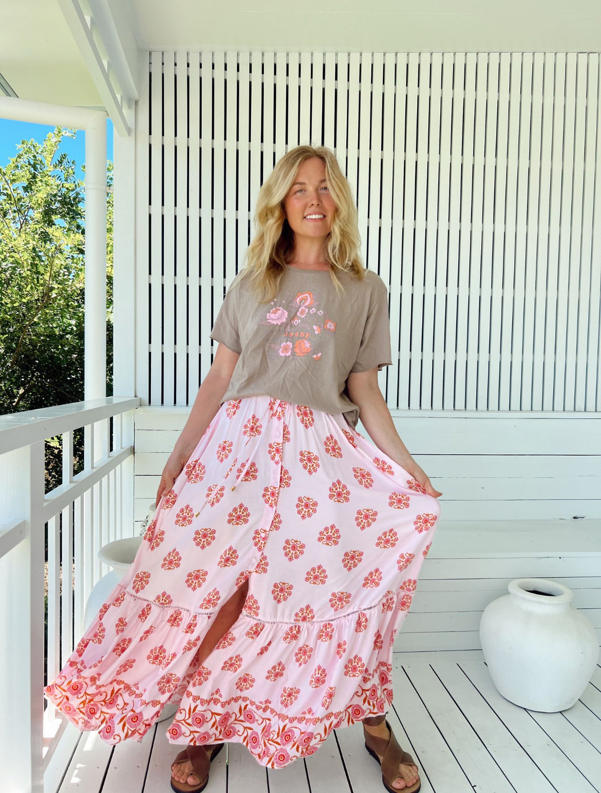 Jupe longue bohème rose Azalée