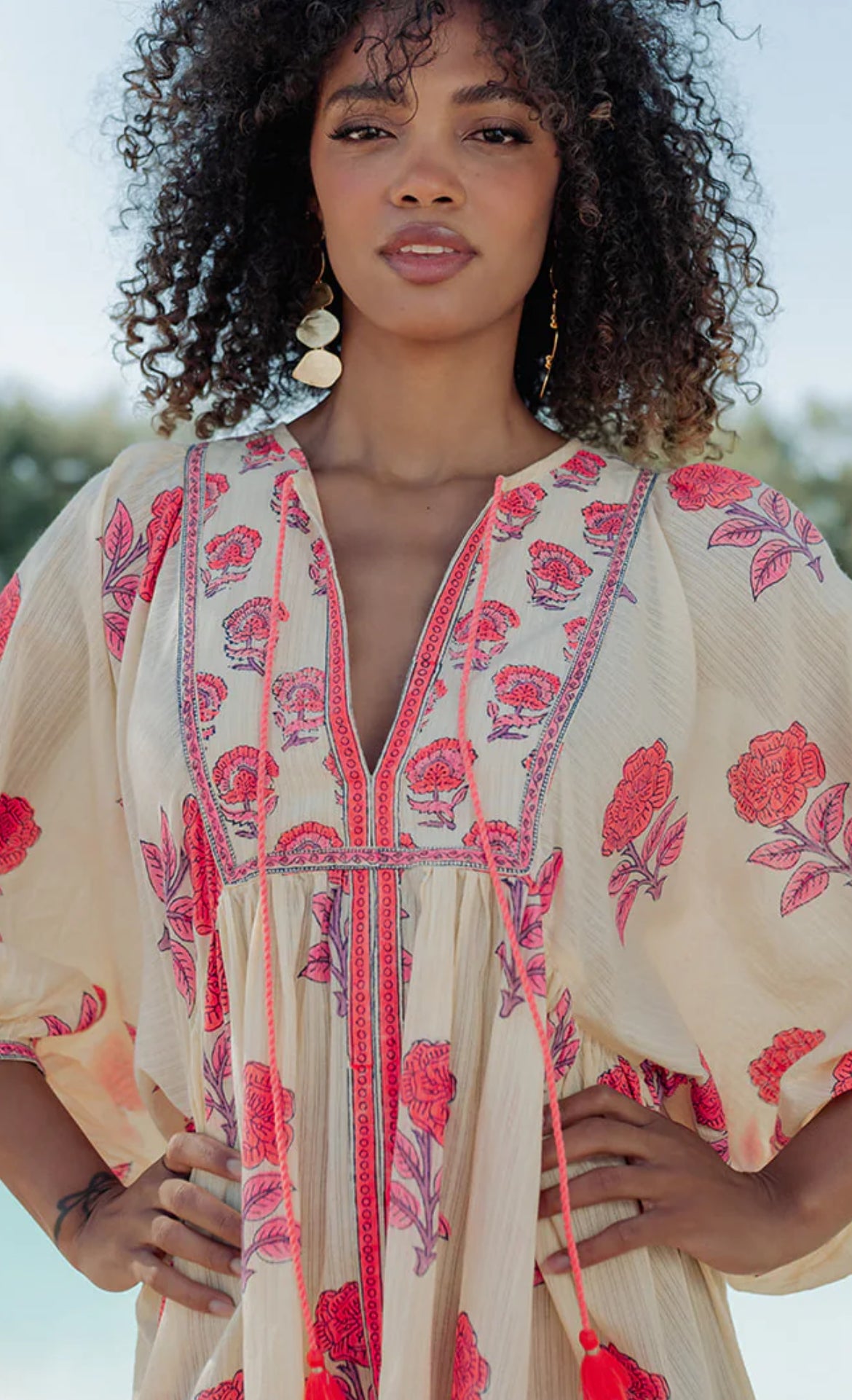 Robe Bohème Courte AZÉLIA Cream Pink