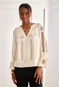 Blouse Deren écru bohème broderie ajourée