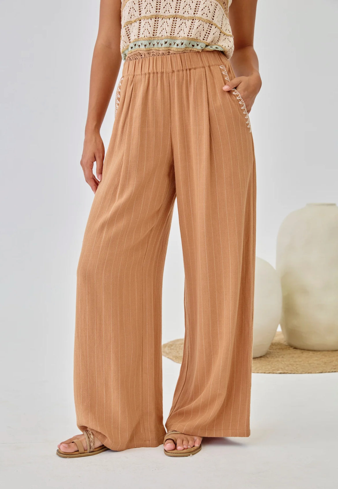 Pantalon MUT – Camel rayé