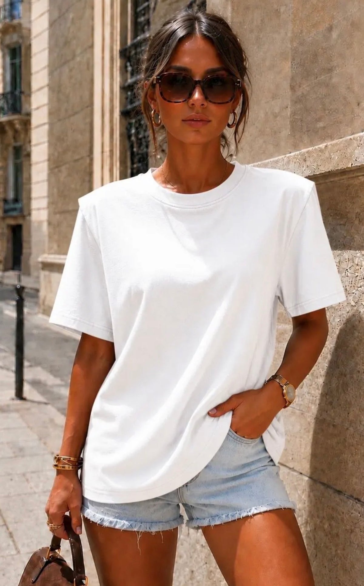 T-shirt LOU blanc à épaulettes
