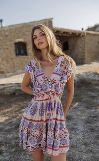 Robe Bohème Courte Imprimée LILA SUNSET