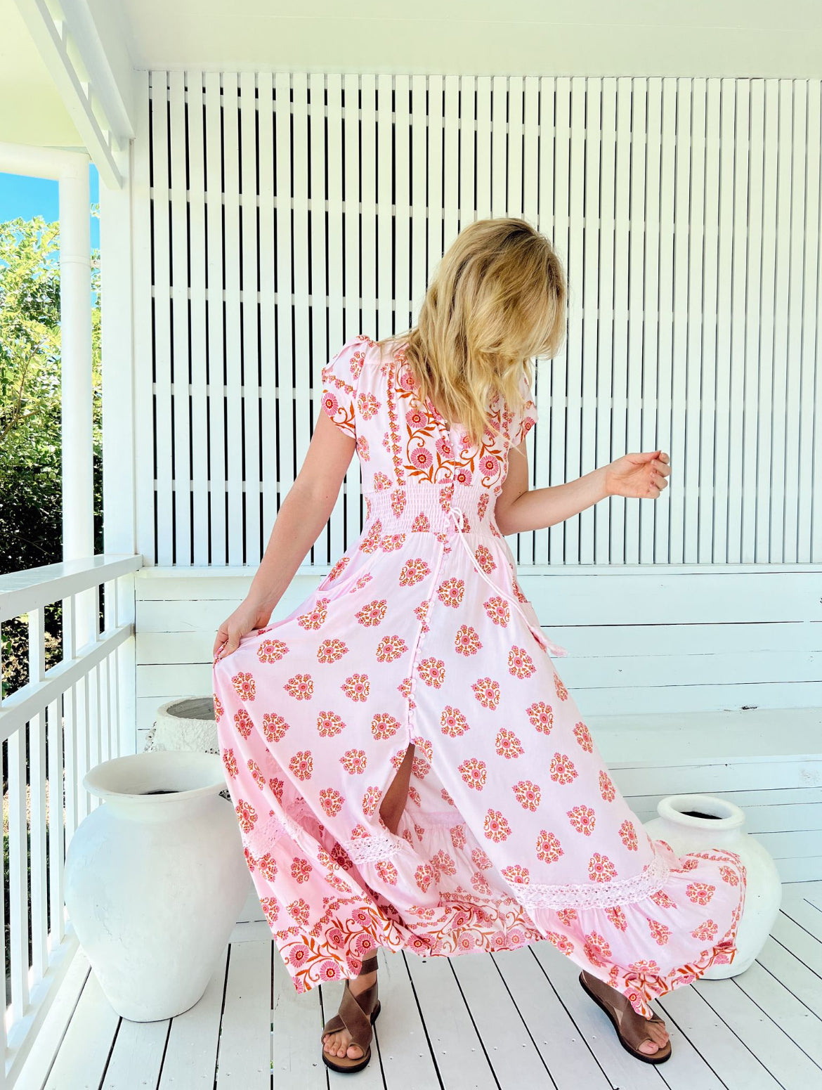 Robe longue bohème rose Azalée