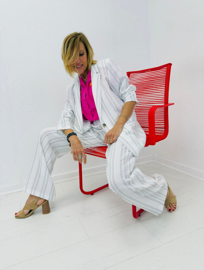 Pantalon LINA rayé noir et blanc