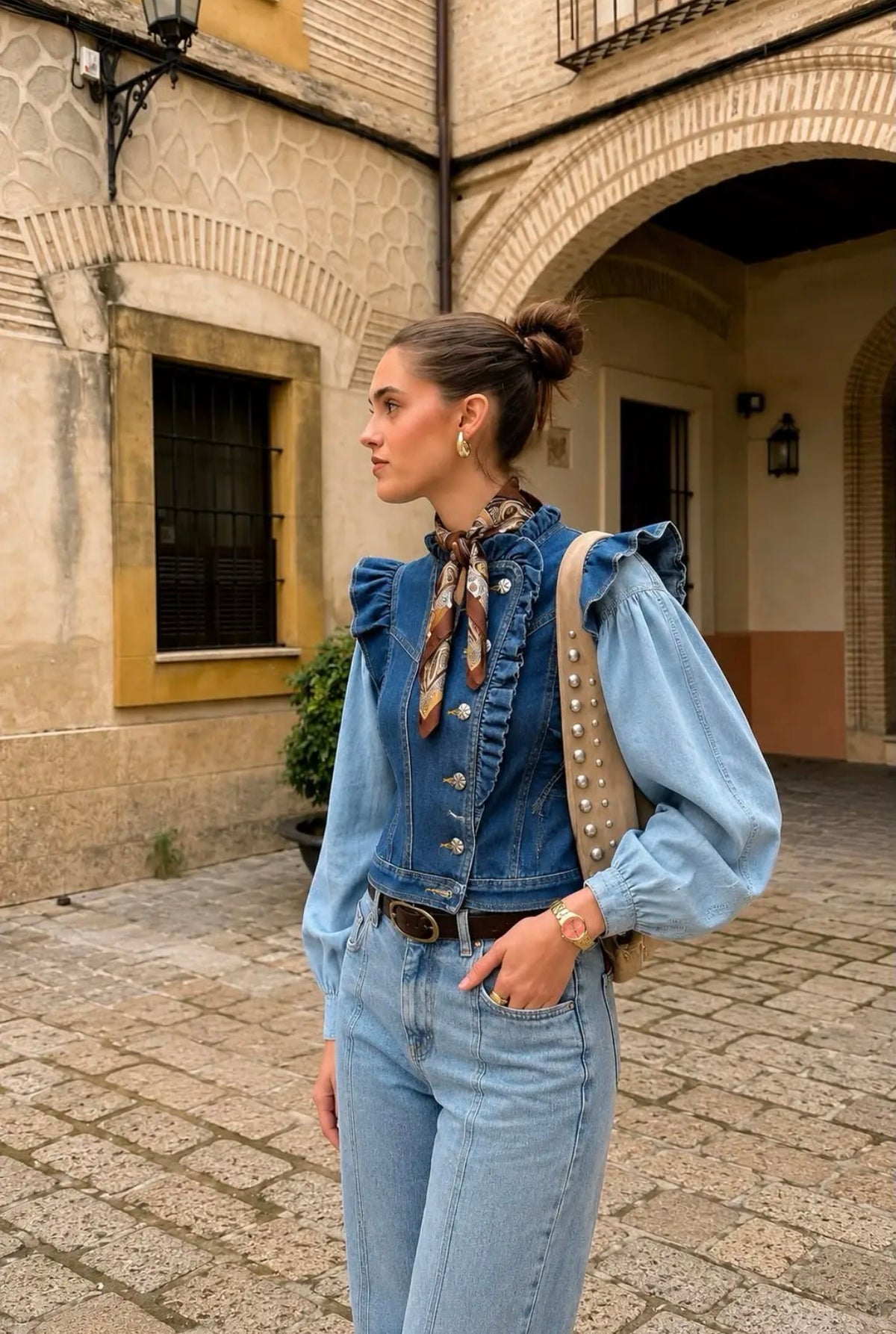 Veste sans manches en jean Romy – Volants