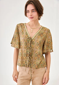 haut bohème imprimé vert femme