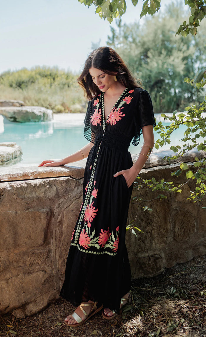 Robe Longue Bohème Brodée LUMA Black