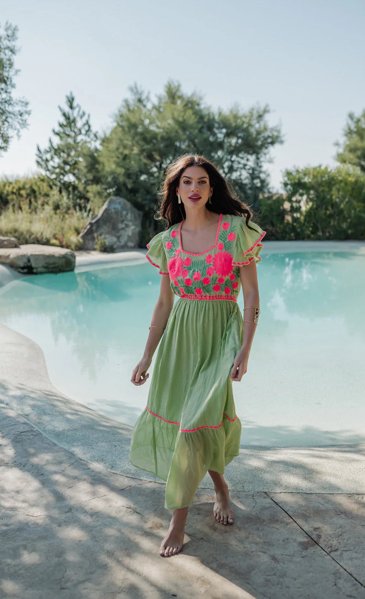 Robe Bohème Brodée Luzia Green
