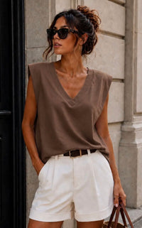  Top Milo chocolat sans manches à épaulettes – look femme