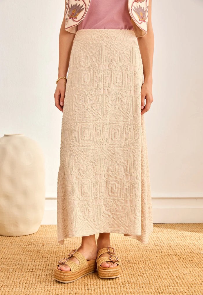 Jupe JUNO longue brodée écrue