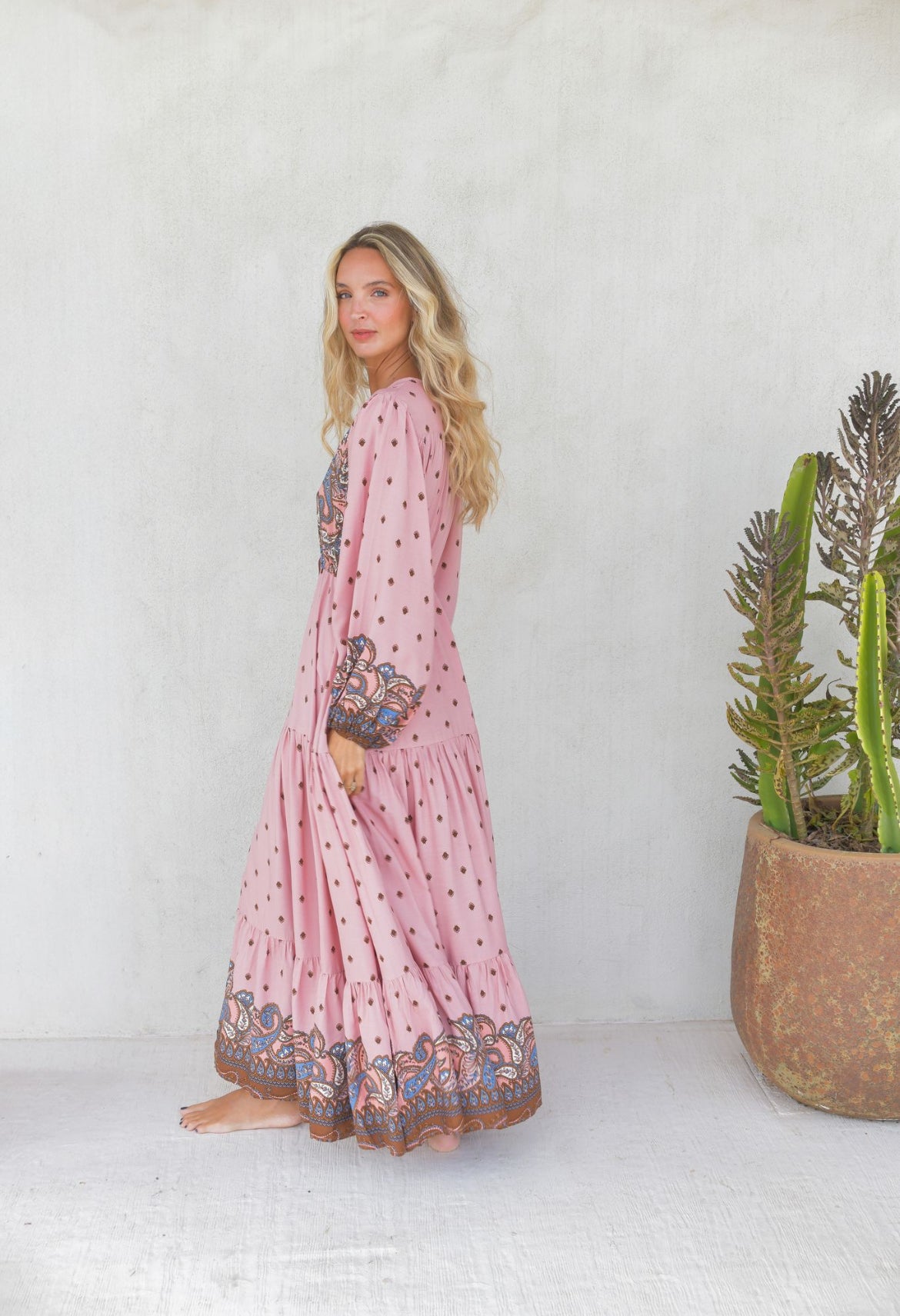 Robe Longue Bohème Solina Pink Paisley