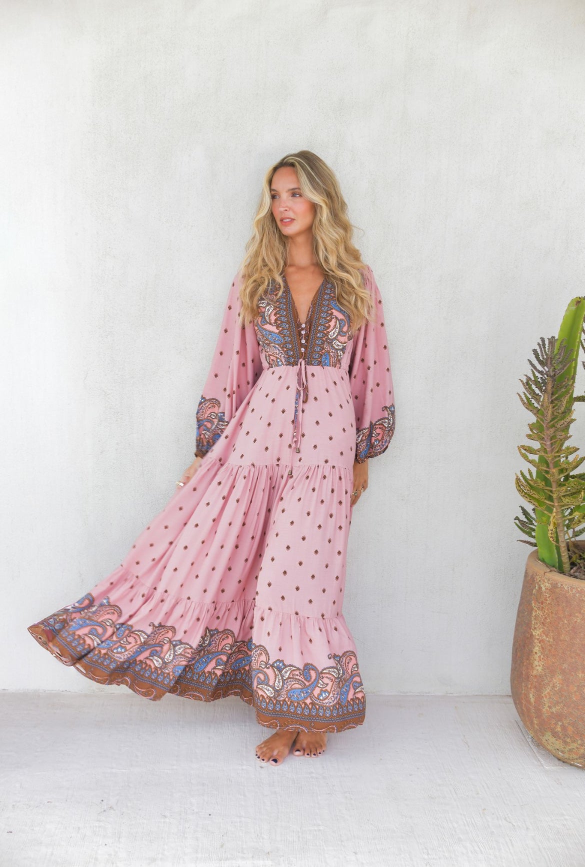 Robe Longue Bohème Solina Pink Paisley