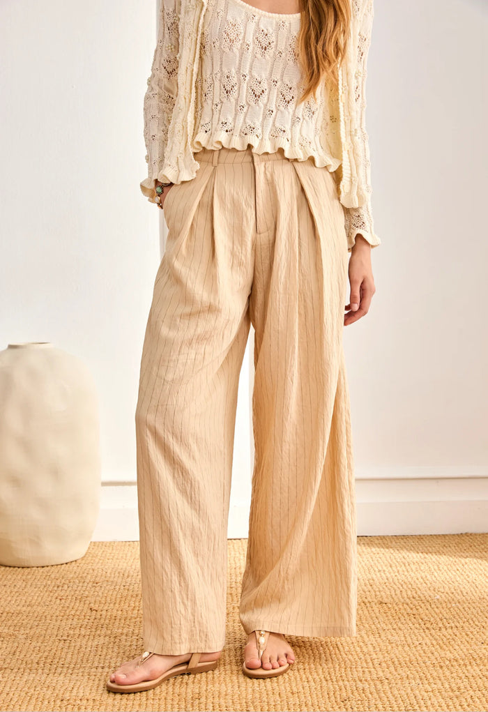 Pantalon HÉRA beige bohème chic – coupe fluide taille haute