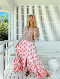 Jupe longue bohème rose Azalée