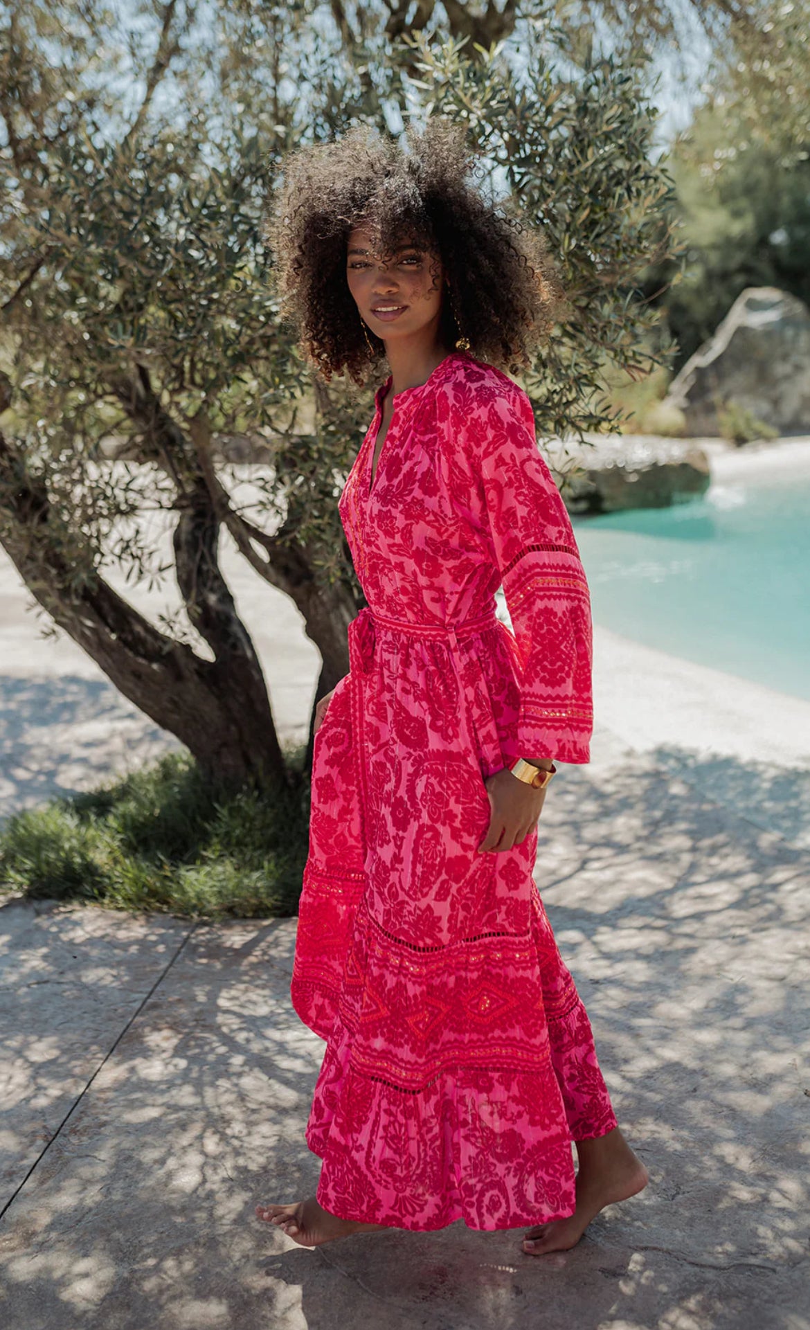 Robe longue bohème RIVA PINK