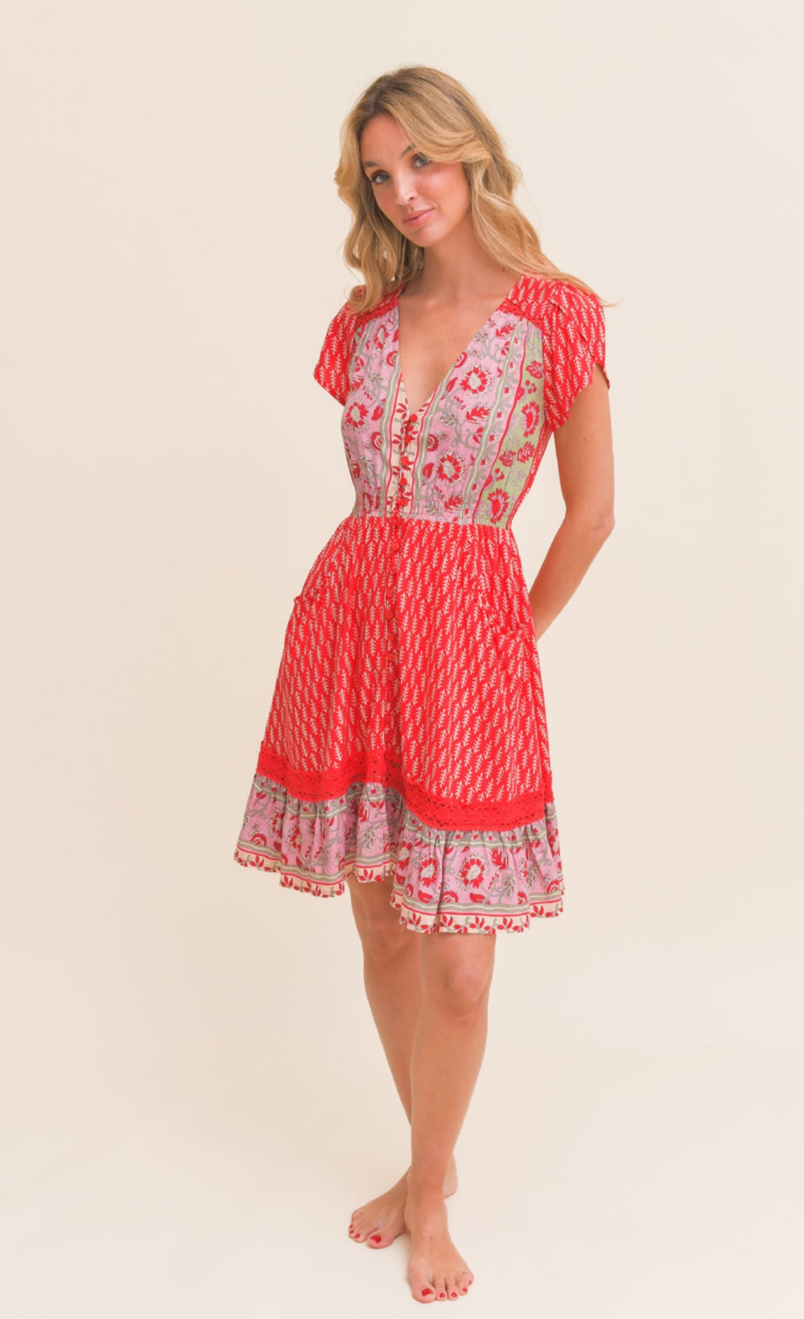 Robe Bohème Courte Zélie Rouge