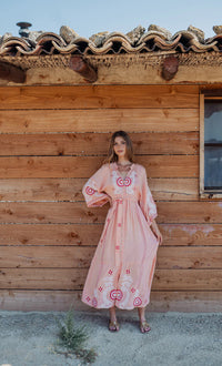Robe Bohème Longue Brodée ROSALIA Blush