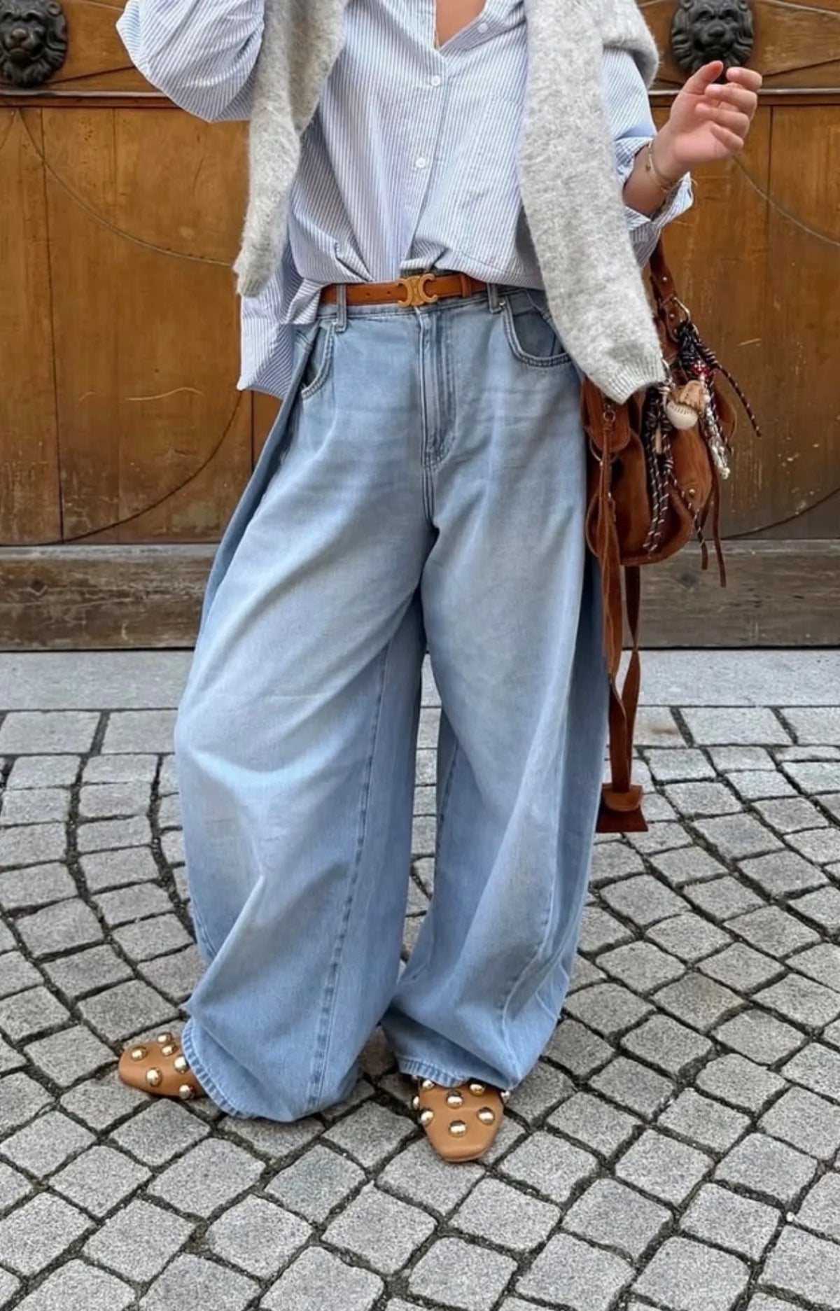 Jean Nola – Wide Leg bleu clair à empiècements