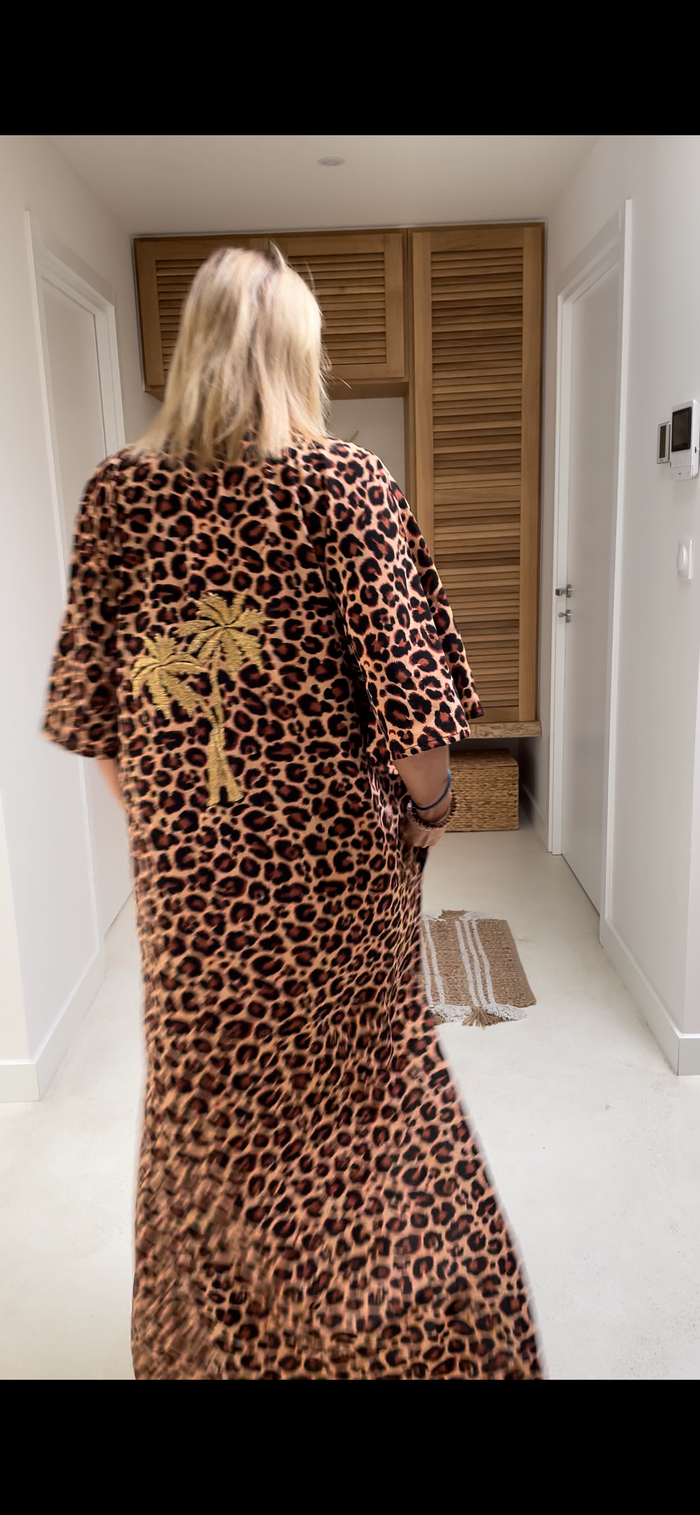 Robe Romane léopard palmiers brodés