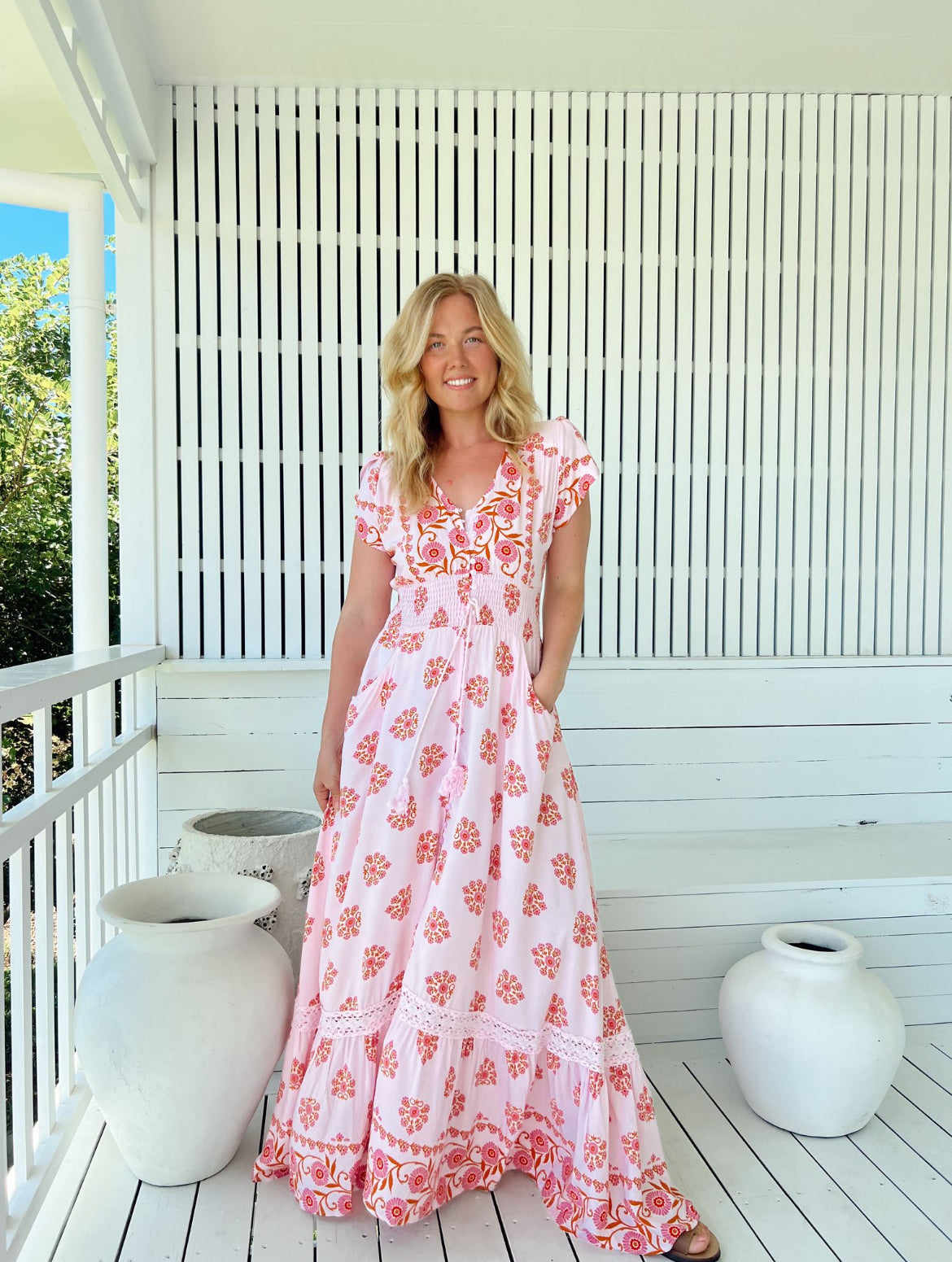 Robe longue bohème rose Azalée