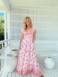 Robe longue bohème rose Azalée