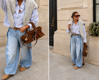 Jean Nola – Wide Leg bleu clair à empiècements