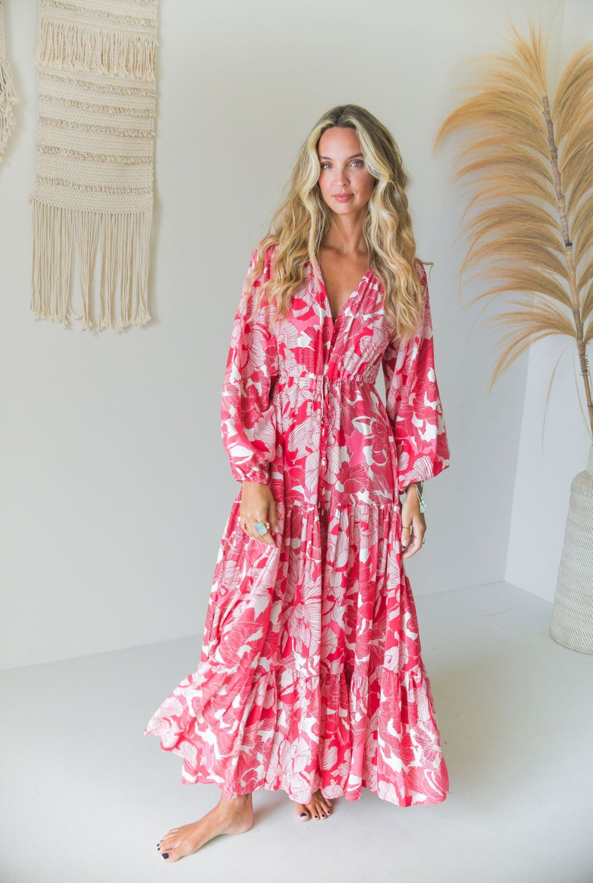 Robe Longue Bohème SCARLETT Rouge & Écru