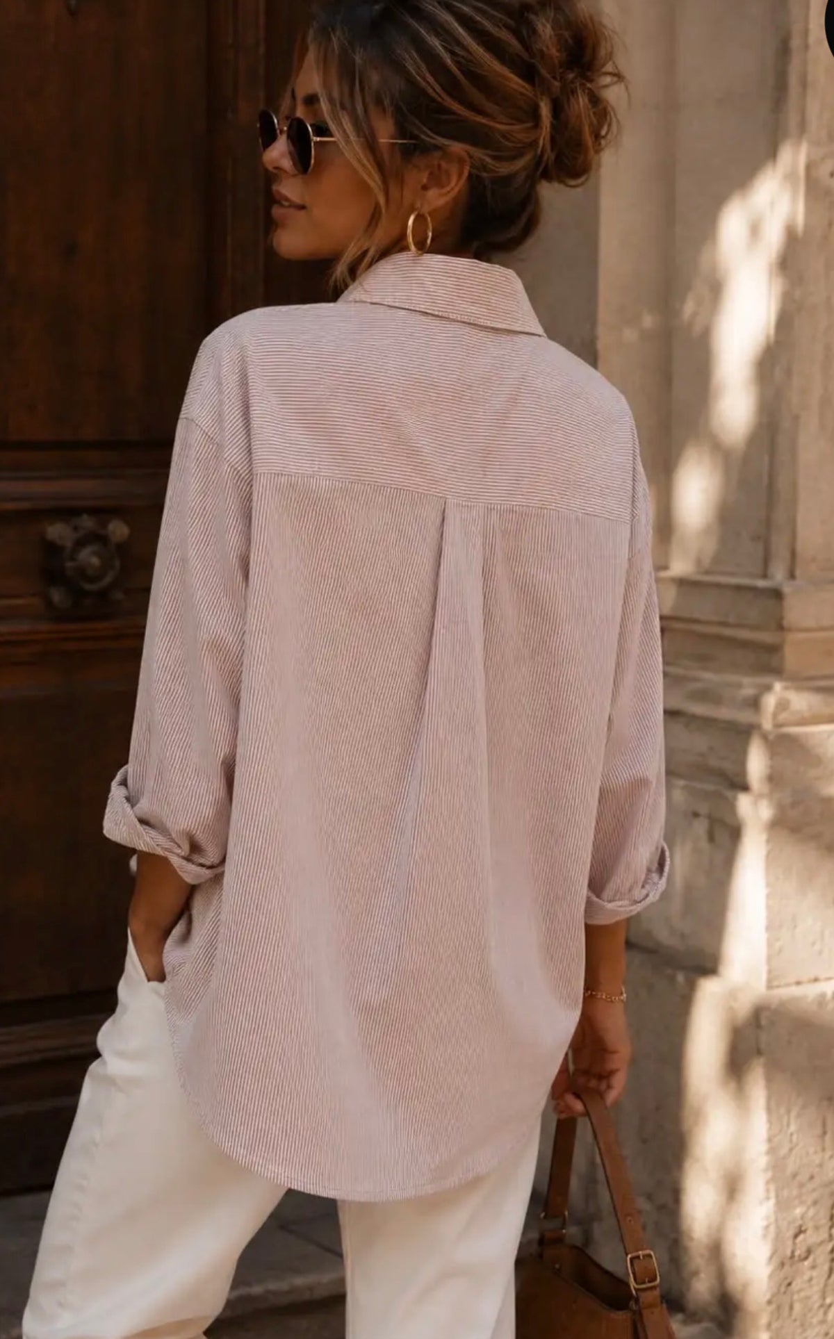 Chemise rayée bordeaux Annie femme vue de dos – Gypsy Bohème