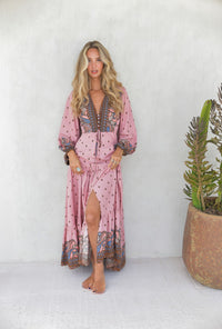 Robe Longue Bohème Solina Pink Paisley
