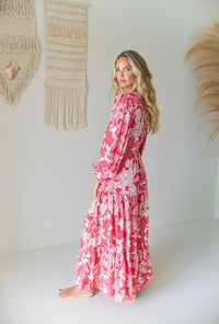 Robe Longue Bohème SCARLETT Rouge & Écru