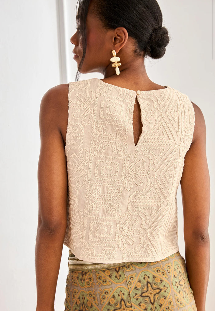 Top SAFO brodé écru