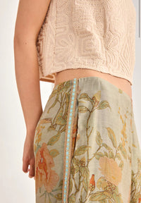 Pantalon large CALOS – Imprimé floral vert sauge