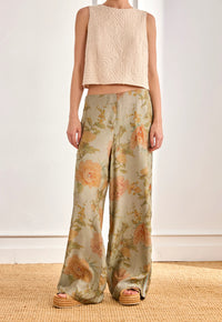 Pantalon large CALOS – Imprimé floral vert sauge