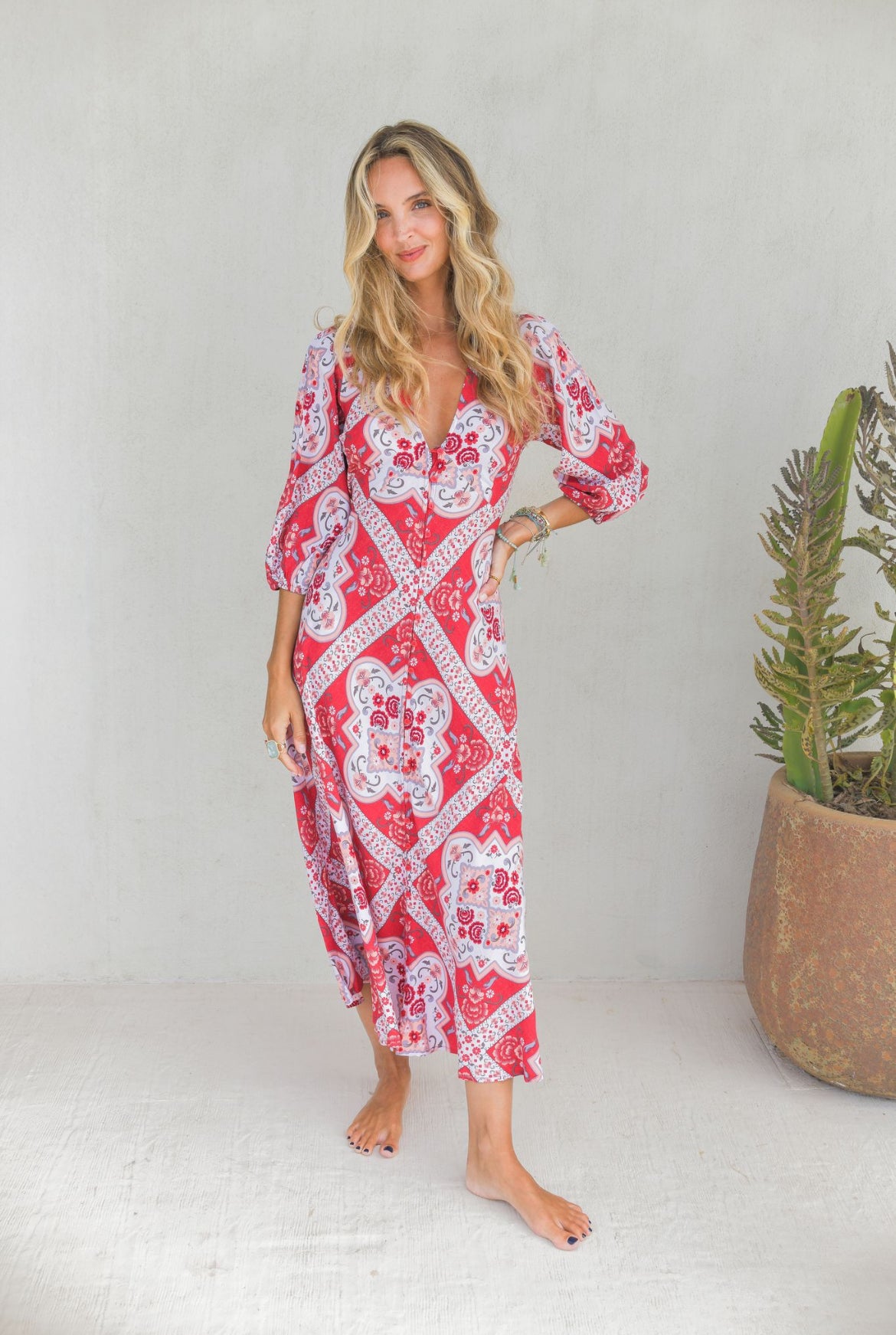 Robe Bohème Longue Solea Bandana rouge