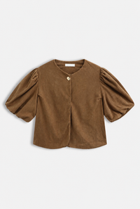 Veste Charlie chocolat femme manches ballon et bouton doré – Gypsy Bohème