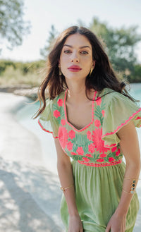 Robe Bohème Brodée Luzia Green
