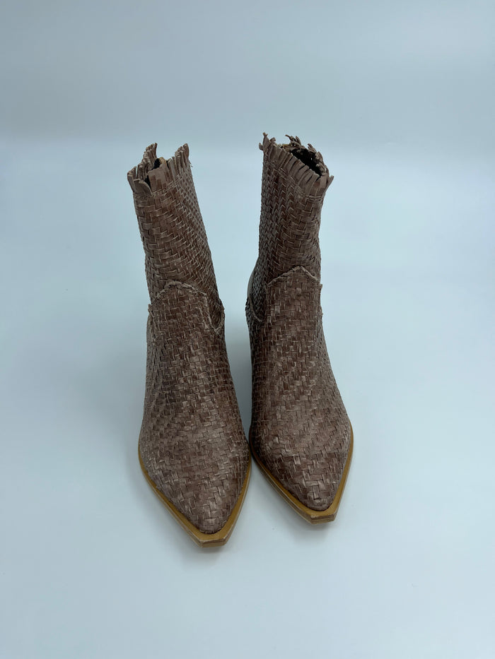 boots effet santiag en cuir tressée