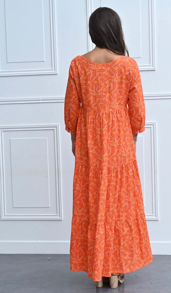robe longue orange imprimé fleuri boutique femme Saint-Cyprien