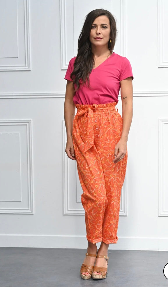 pantalon fluide coloré orange femme pour l'été