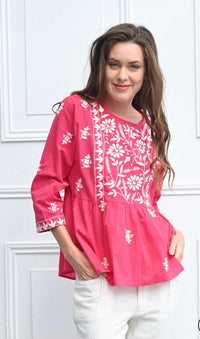 blouse fuchsia avec broderie bohème