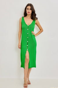 robe longue en maille boutonnée robe couleur vert